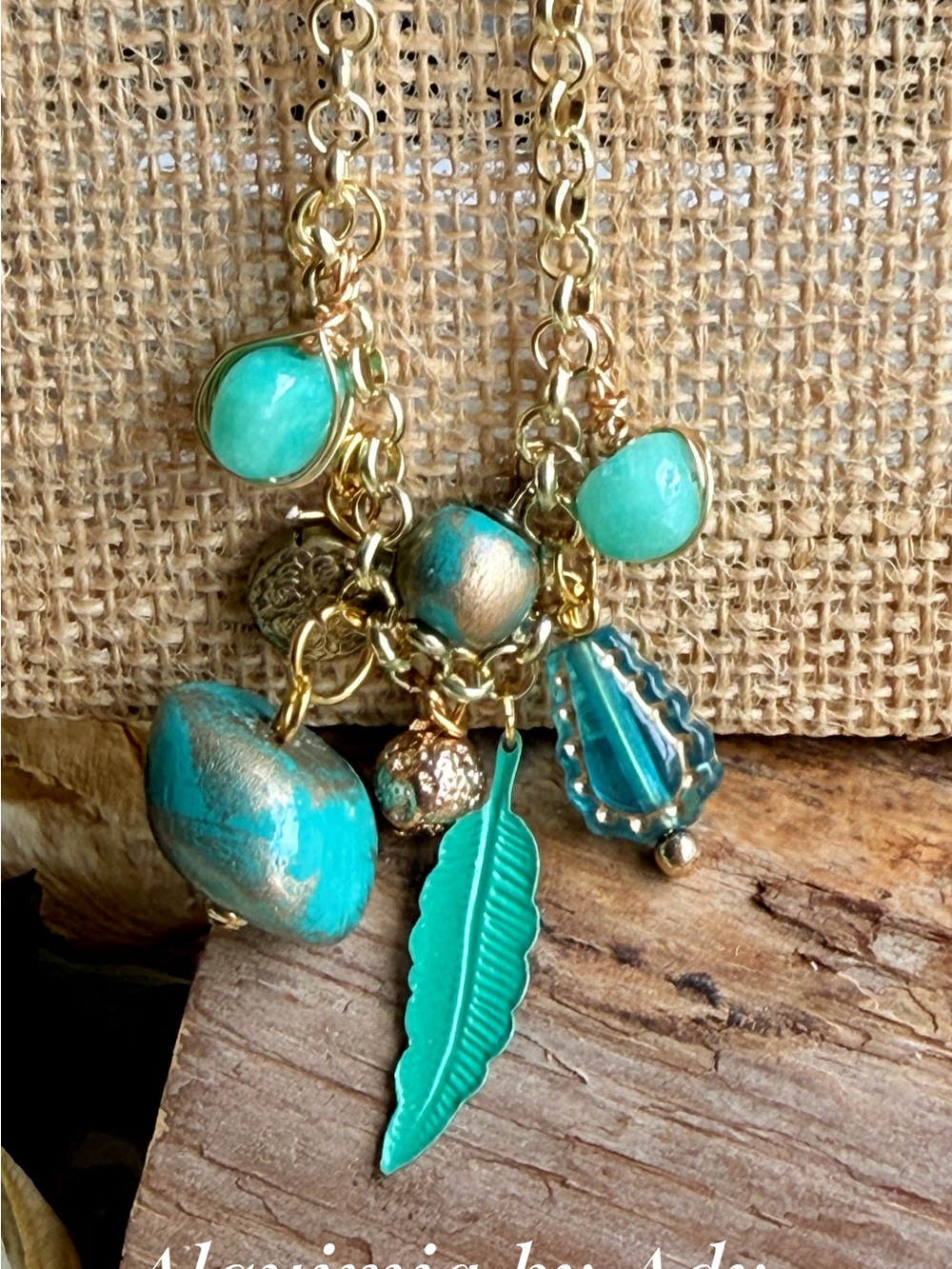 Alquimia Gold-Tone Necklace with Turquoise and Teal Charms